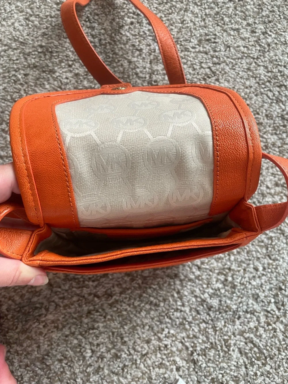 Michael Kors Saddle Flap Pebbled Crossbody Bag Small Orange Gold Hardware